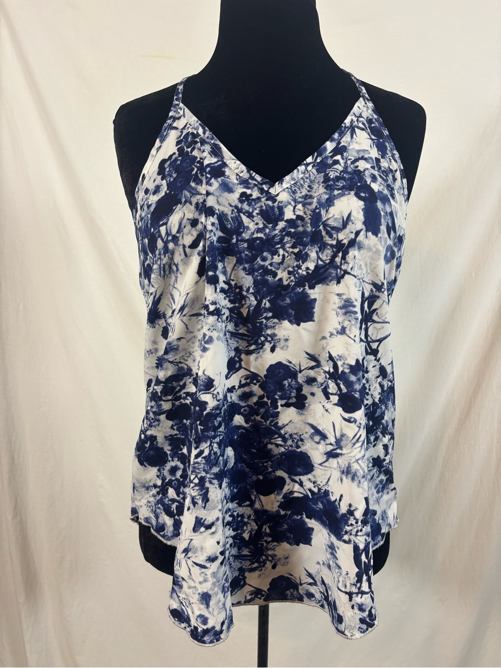 Antistar Blue White Floral Racerback Tank Top Coastal Romantic Bohemian Med
